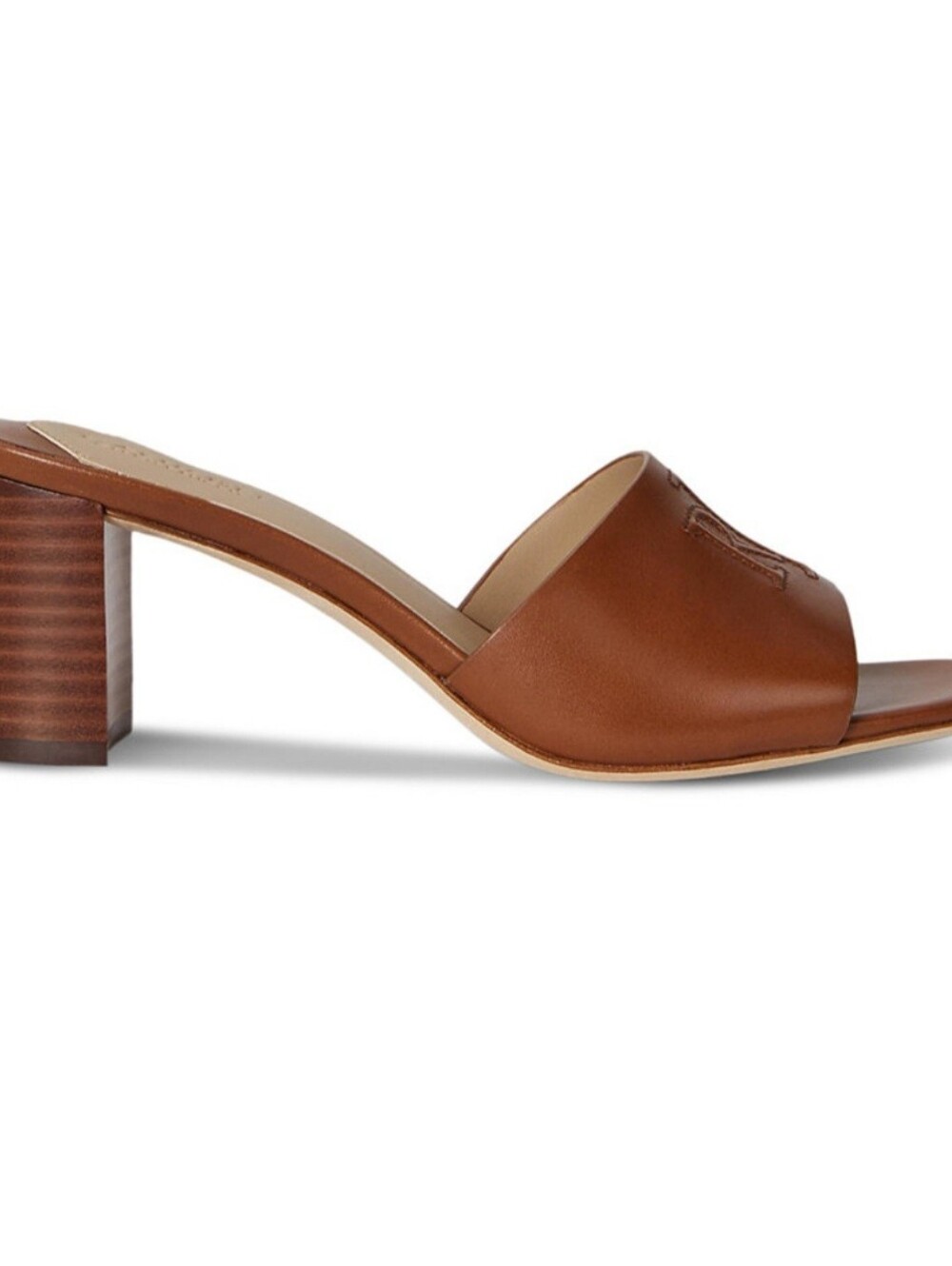Ralph Lauren Cognac Everly Leather Logo Sandal NIB - Picture 2 of 4